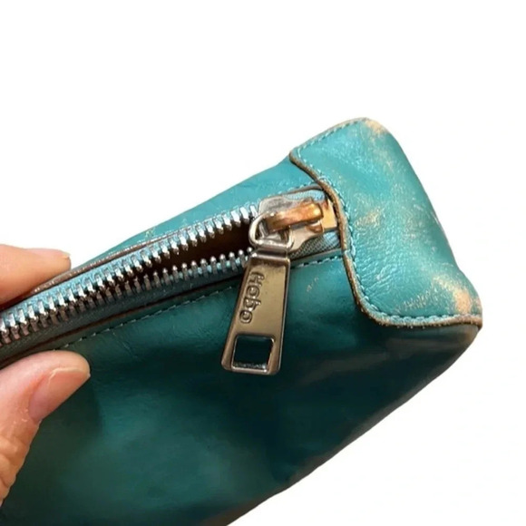 HOBO Paulina teal Leather Shoulder Bag‎ Zip Top Retro Oval Straps Bag Cha… - Picture 4 of 12